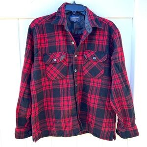 Woodland Wool Blend Shacket Red Black Plaid Flannel Shirt Large Vtg Lumberjack